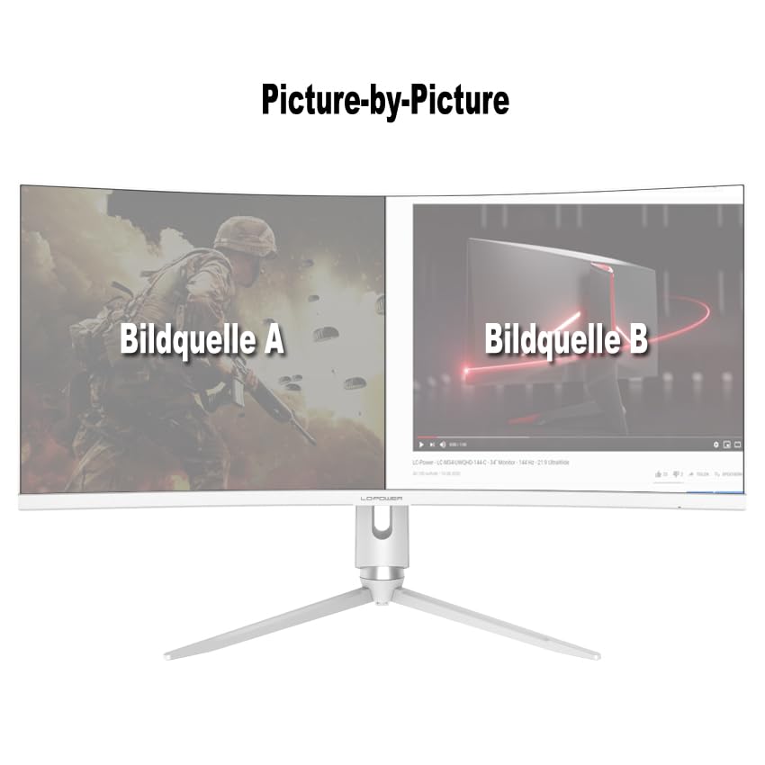 LC-POWER LC-M34-Q-C-PRO 34 inch Ultra WQHD Gaming Curved Monitor 3440x1440, 165Hz, HDR10, 1ms, 1500R, FreeSync, USB-Hub, KVM-Switch