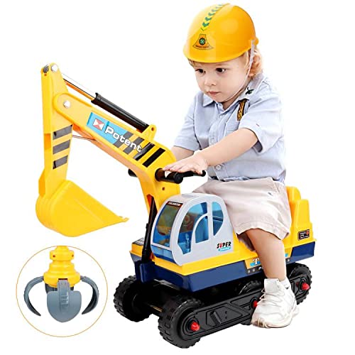 deAO 2-in-1 sit-on digger for toddlers- pedal-free kids vehicle with two different shovels