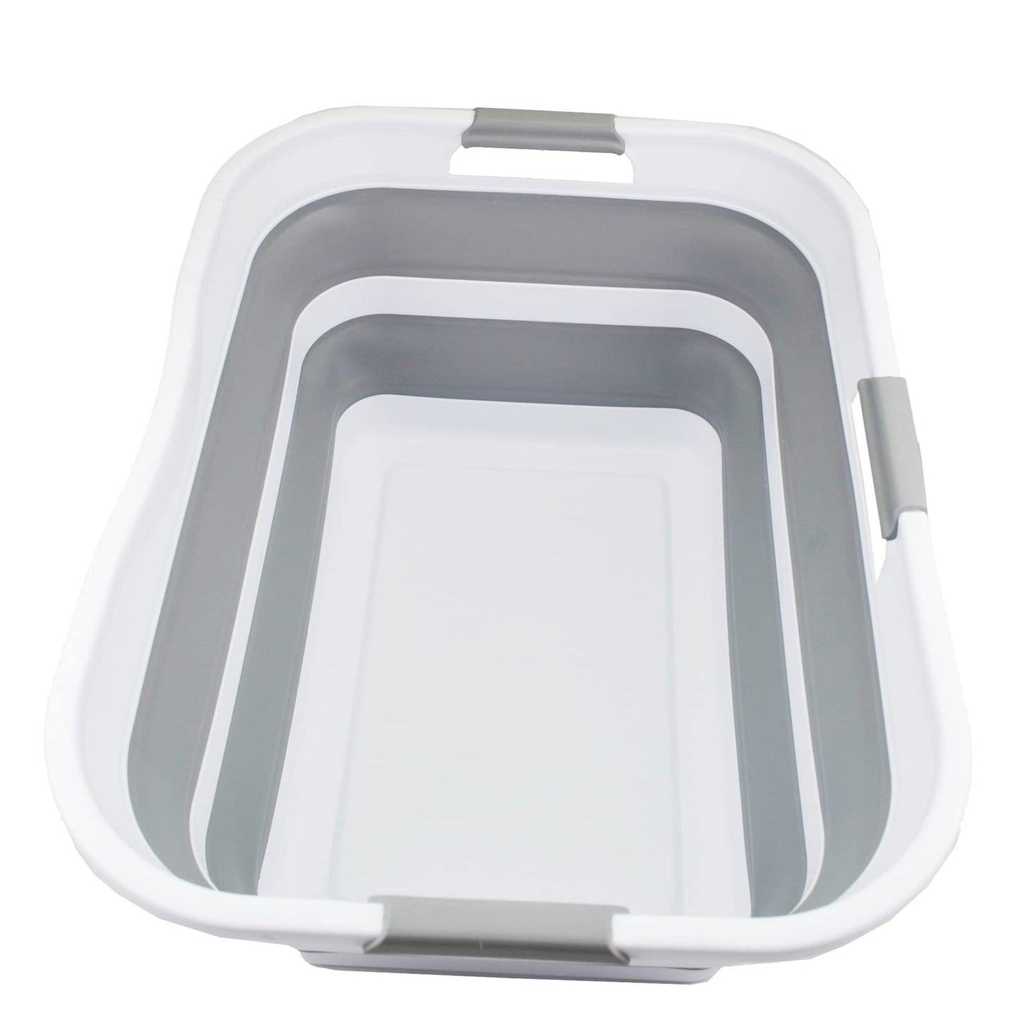 SAMMART 42L collapsible plastic laundry basket - foldable pop-up storage container/organizer - portable washing tub - space-saving basket/bin (White/Grey)