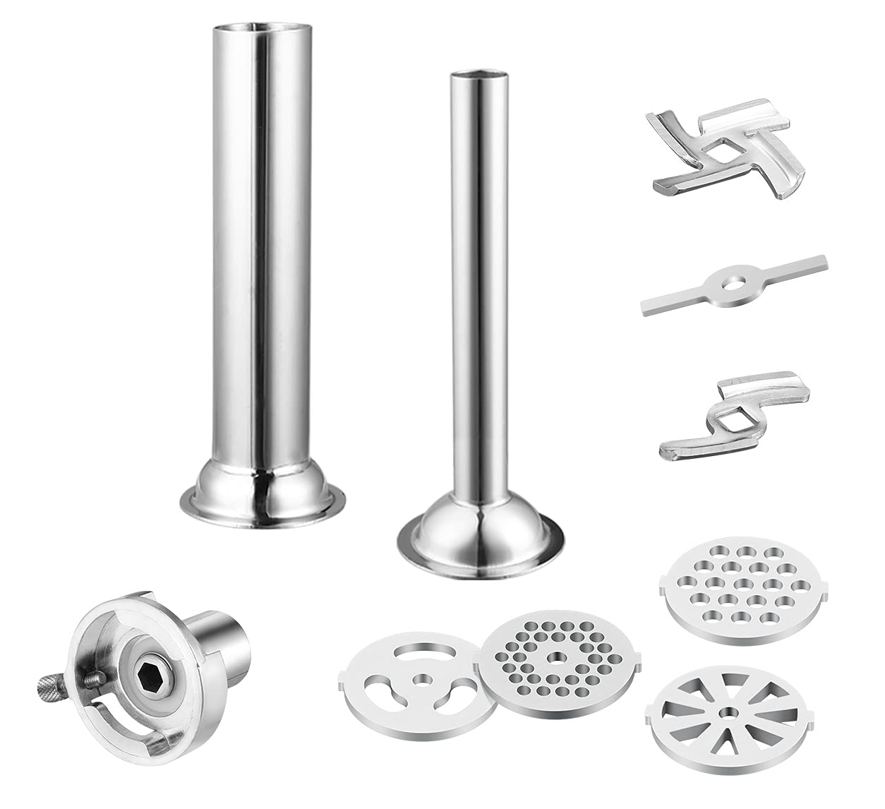 Gdrtwwh Meat Grinder Attachment suitable for all Kenwood Chef and kMix Kitchen Machines, with 2 sausage filling tubes and 4 grinding discs.