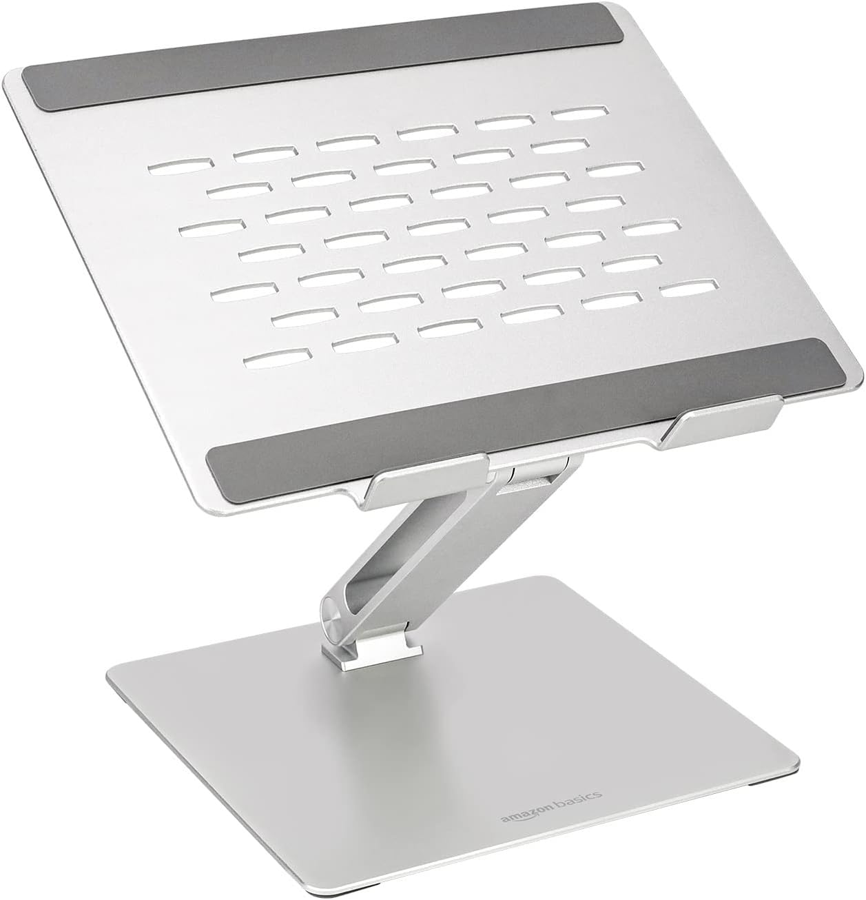 Amazon Basics Adjustable Ergonomic Laptop Stand with Heat Dissipation, continuous height and angle adjustment, ideal for laptops up to 17.3 inches, 27.9 x 23 x 5.6 cm, Silver