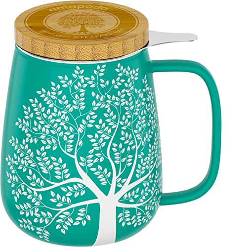 amapodo tea cup with lid and infuser - 600ml porcelain tea mug large - jumbo cup - XXL tea cup set turquoise - plastic-free