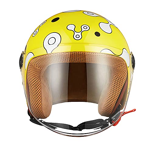 FREEUP Children's motorcycle helmet with sun visor, girl's scooter helmet boy moped helmet, quick-release buckle, 48-55cm, for 5-12 year old kids, yellow