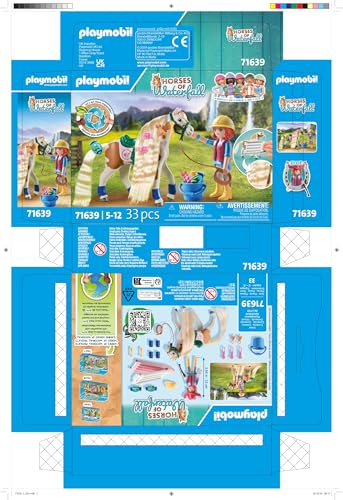 PLAYMOBIL Horses of Waterfall 71639 Ellie & Horse with styling iron, including hair accessories for creative horse hairstyles and two real silicone bracelets, sustainable toy for kids ages 5 and up.