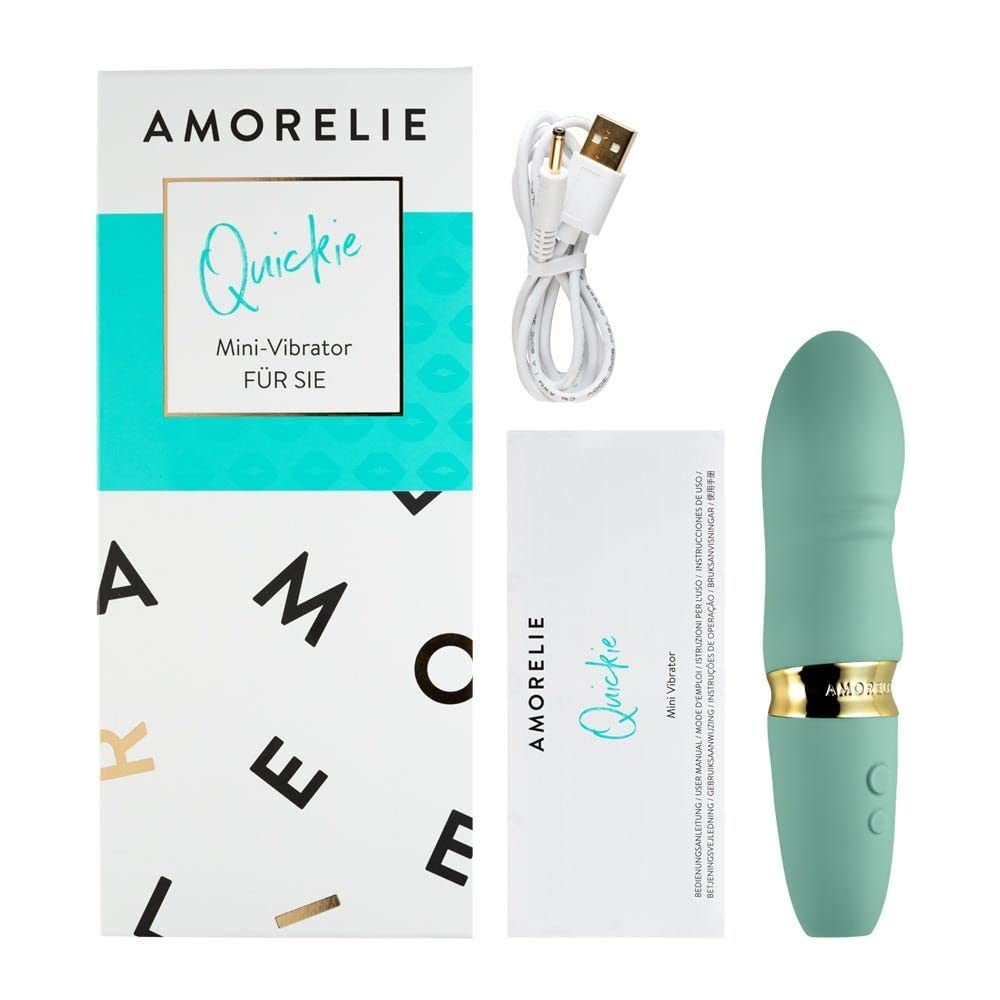 AMORELIE Gift Set "Good Vibes" - Erotic set (including Quickie Vibrator) for women & couples, 3-piece.