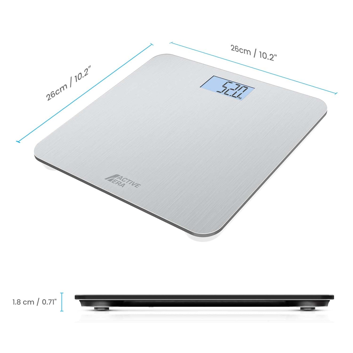 ACTIVE ERA Ultra-Slim Digital Body Weight Scale with precise accuracy and Step-On Technology - Scale made of safety glass and with large LCD display - Steel