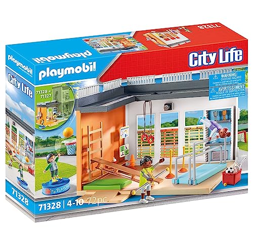 PLAYMOBIL City Life 71328 Extension Gym, gym extension with basketball hoop, slalom poles, soccer goal, tennis accessories, and more, toy for children aged 4 and up