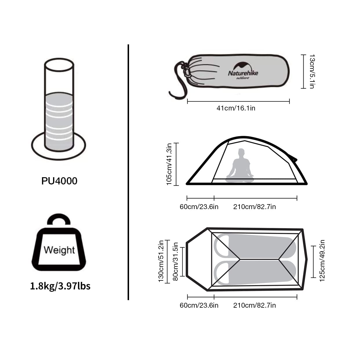 Naturehike Cloud up 2 Upgrade Ultralight Tents Double 2-Person Tent 3-4 Season for Camping Hiking (20D Light Green Upgrade)