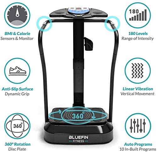 Bluefin Fitness Vibration Plate Pro Model | Enhanced design with quiet motors and built-in speakers, Black