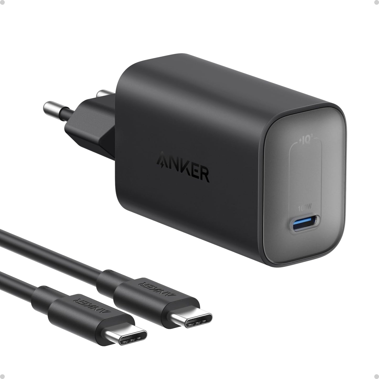 Anchor Nano Charger, 100W MacBook Charger, Power Adapter for MacBook, iPad, iPhone 16, Galaxy, and all USB-C devices, 1.8m USB-C cable included.