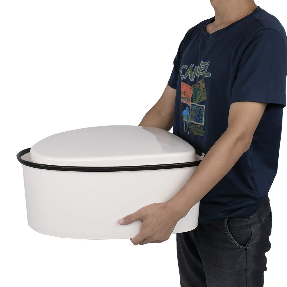 LEADZM Camping Toilet Portable Travel Toilet with Seat, Lid, and Toilet Paper Holder (White)
