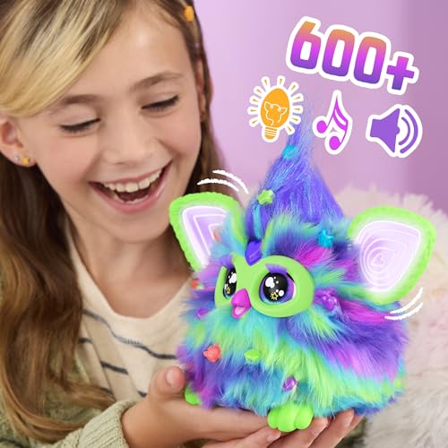 Furby Galaxy, glows in the dark, interactive plush toy - German Version, Silver/Blue/Purple