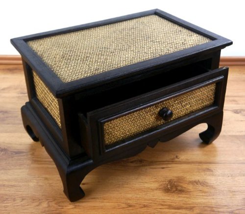 Livasia opium table with drawer, side table, small coffee table made of wood and rattan.