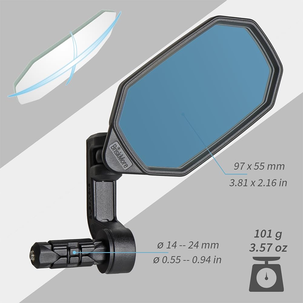 BriskMore Bar End Bike Mirror, High-Definition convex blue glass lens for scooter electric bicycle, scratch-resistant, Ebike Safe rearview mirror for right side Only BT-022RB