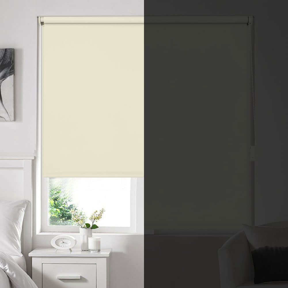 Eurohome blackout roller blind thermal blind 50x130cm (fabric width 46 cm) cream clamp fix without drilling with same color coating side pull roller blind Oeko-TEX Standard 100 clamp blind for window & door