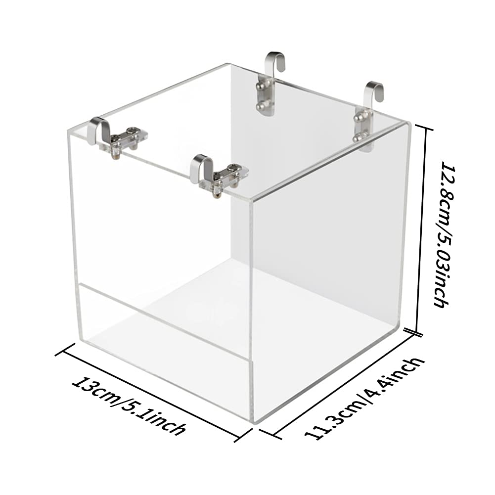 Aceshop Bird Bath Hanging Bird Bath Transparent Acrylic Bird Bath House Bath Box Bird Cage Accessory with Hooks for Small Birds Finch Budgie Canary Parrot-12.8 * 11.3 * 13 cm