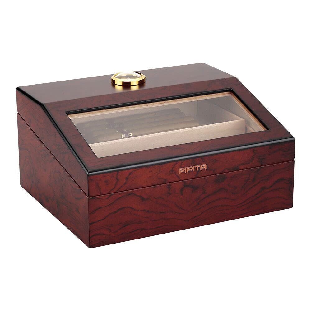 PIPITA Cigar Humidors, Cigar Box with Hygrometer and Humidifier, Cedarwood Desktop Cigar Humidors for 40 Cigars (PD089)