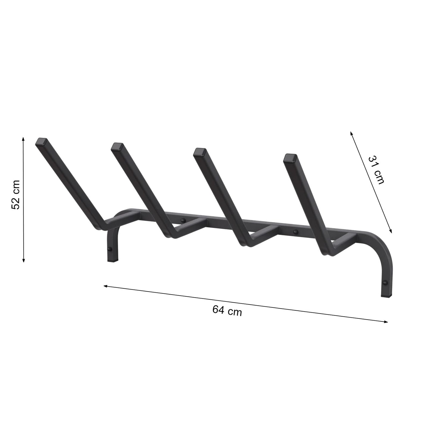 QLS shoe mount wall ski holder for 2 pairs 64 cm Nordic Walking trekking poles ski rack hook bar with protective rubber coating for space-saving storage WB2