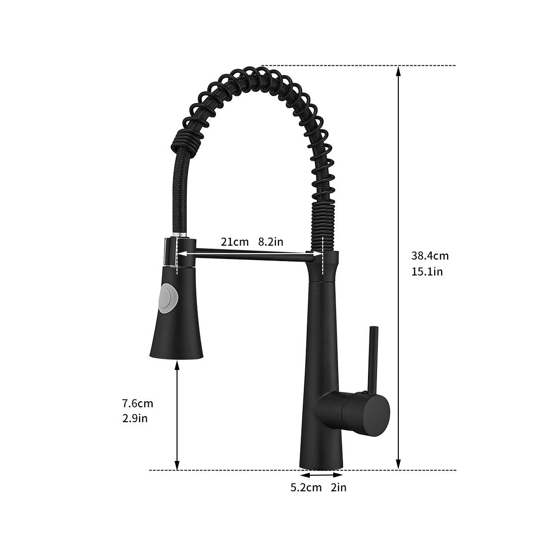 TIMACO black kitchen faucet, high pressure kitchen faucet with pull-out sprayer, sink faucet 360° rotatable mixer tap spiral spring faucet, kitchen faucet with two spray functions, made of copper.