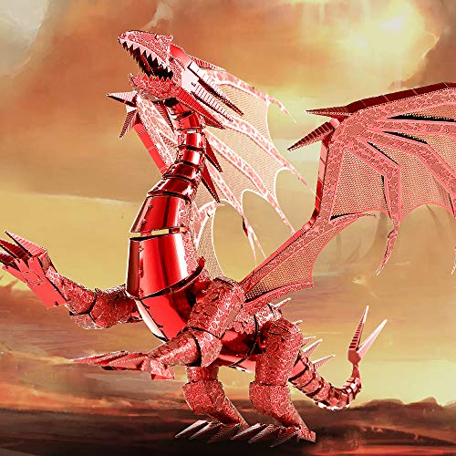 Piececool 3D Puzzle Metal Model Building Flaming Dragon, 3D Metal Puzzle for 340 stainless steel, Entire Metal, 1:1 Restore Collection, Birthday Gift, adult model kit, 115 pieces