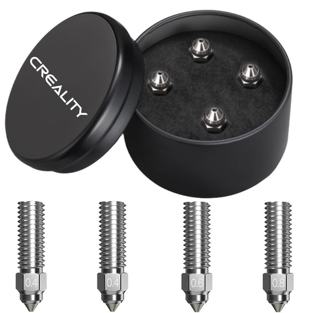 Creality Official K1 Max Nozzle Kit includes 4PCS of upgraded bimetallic copper alloy and hardened steel material, compatible with Creality K1/K1 Max 3D printers.
