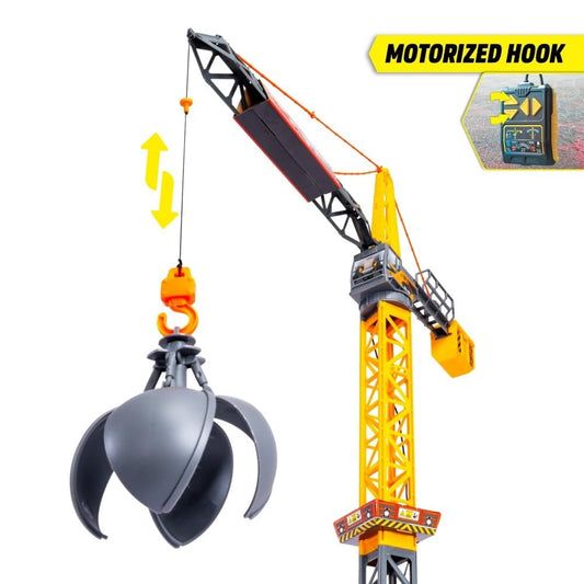 Dickie Toys - Mighty Crane (110 cm) - large toy crane with 360° rotation & wrecking ball including grip function, play crane for children aged 3 years and older with cable remote control.