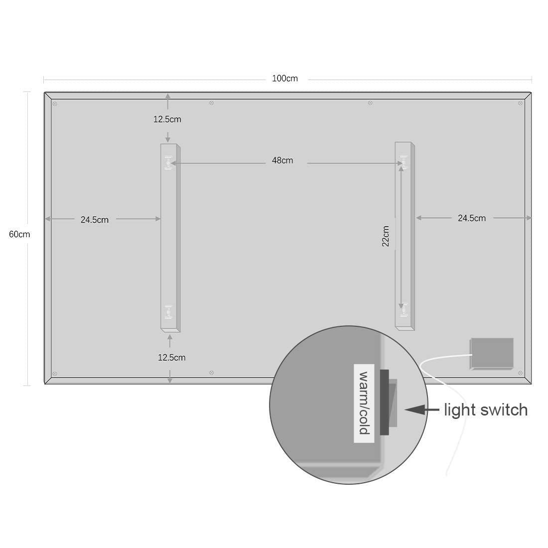 Goodbye cold LED bathroom mirror anti-fog 100x60CM, fog-free bathroom mirror with touch switch, wall mirror light mirror with date, smart mirror & integrated weather station, horizontal.