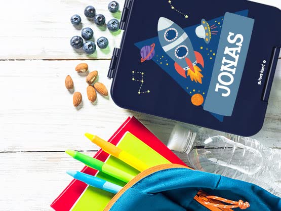 Well-labeled - Personalized lunch box with name - Microwave and dishwasher safe. Perfect for kids. Design of your choice. Color: Red
