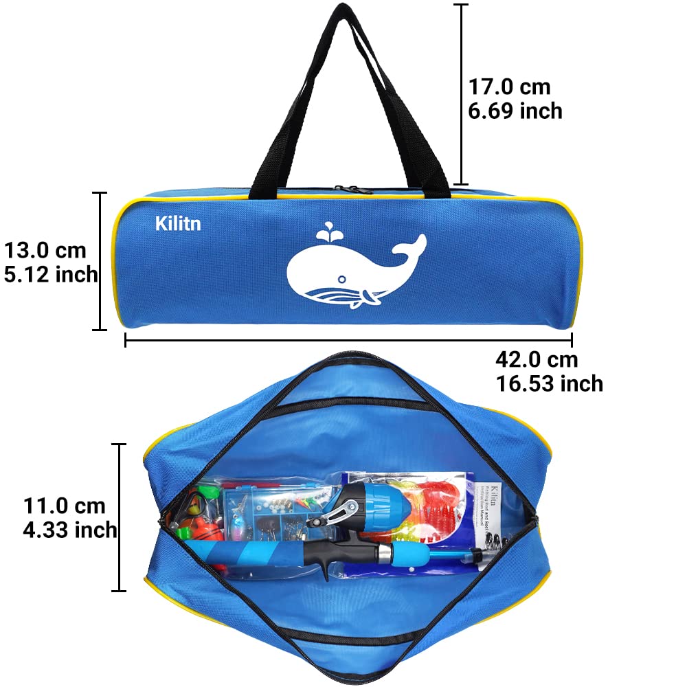 Kilitn Kids Fishing Gear - 86 pieces, telescopic fishing rod and spincast fishing reel complete set with tackle box and carrying case for boys, girls, youth, beginners (1.8M 5.91FT)