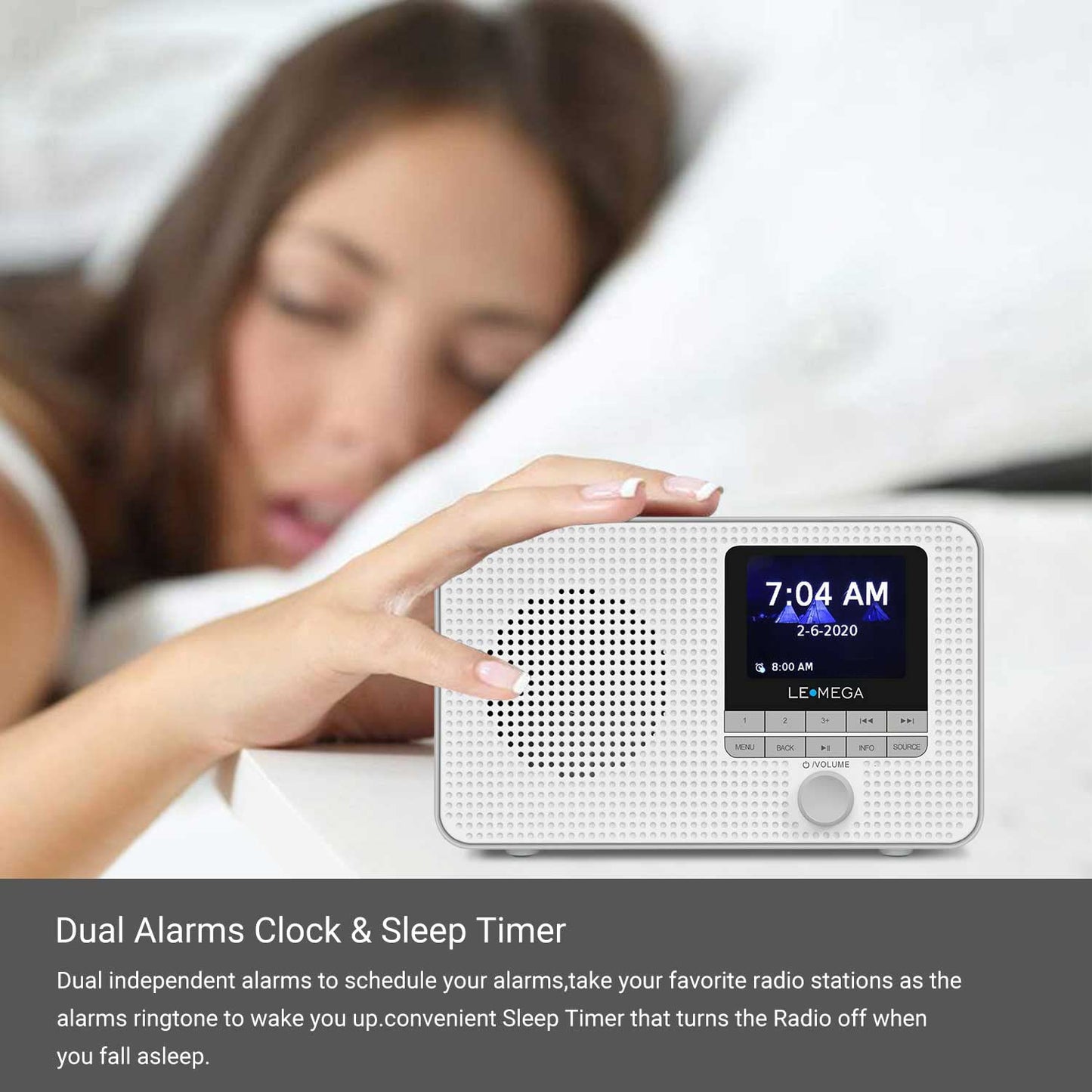 LEMEGA DR3 Portable DAB Plus/FM Digital Radio Battery Powered, Bluetooth Office Radio, Headphone Jack, Favorite Memory, Dual Alarm Clock, TFT Display, Small, 3 Watt RMS - Gray