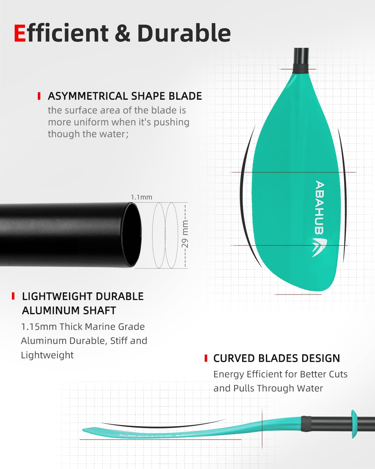 Abahub kayak paddle adjustable 230cm to 250cm 3-piece double paddle floating kayak paddle boat rudder canoe paddle for kayaking aluminum shaft plastic blades mint green