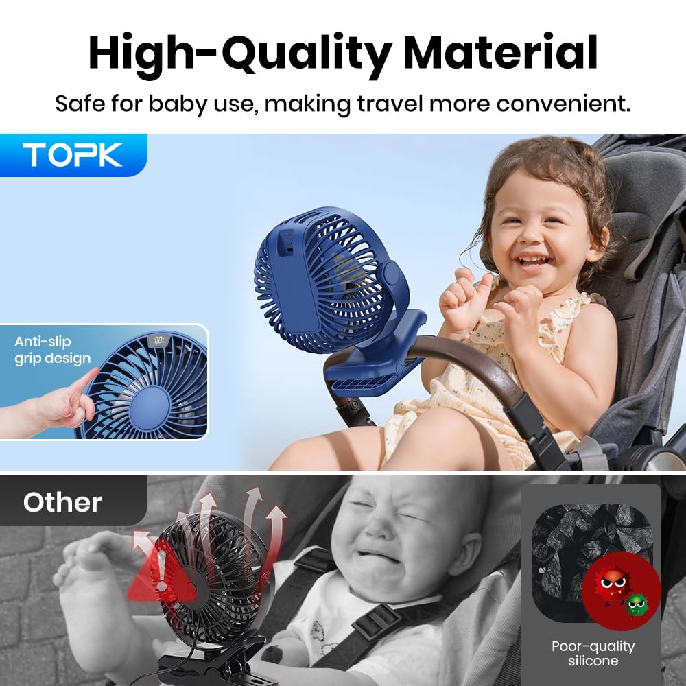 TOPK 5000mAh Clip Fan, Rechargeable Ultra Quiet Clamp Fan with 720° Rotation, Personal Portable Desk Fan for Office Home Lounge Outdoor