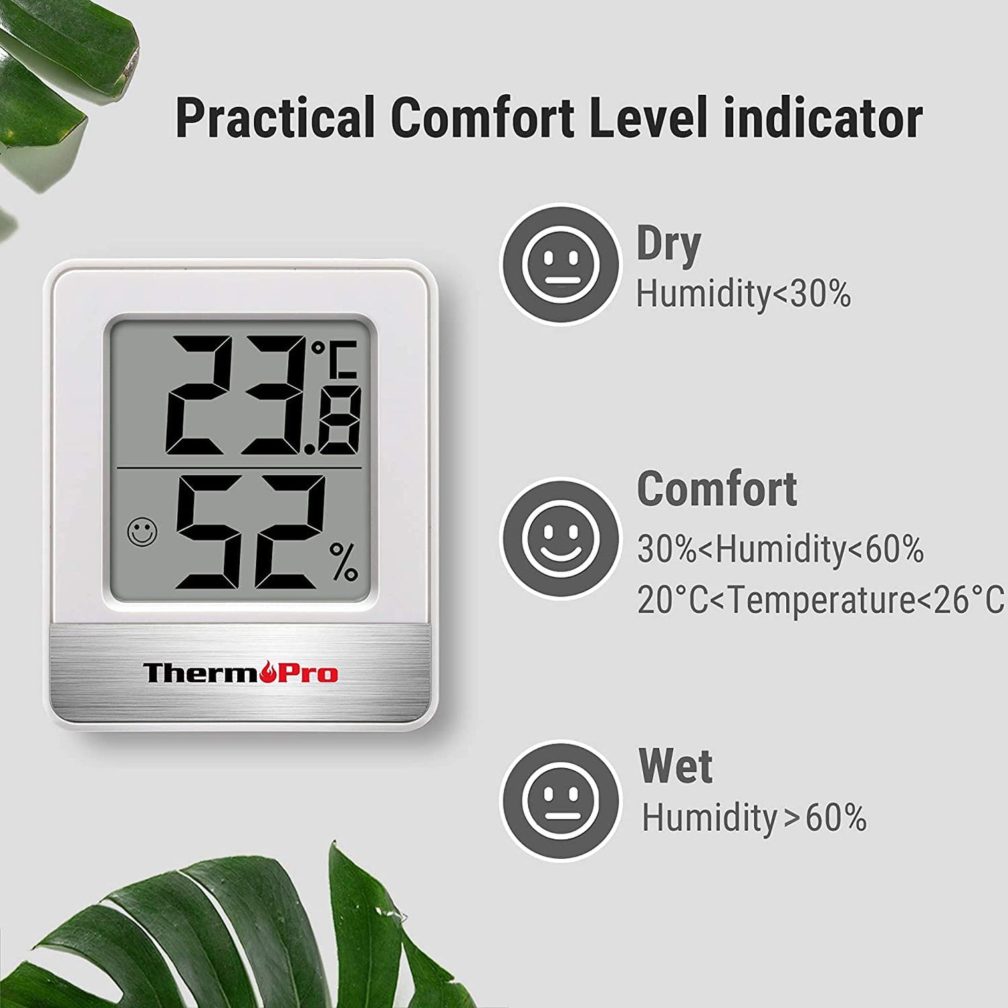 ThermoPro TP49W-3 Digital Mini Thermo-Hygrometer Indoor Room Thermometer 3 in 1 Temperature and Humidity Monitor with Smiley Indicator