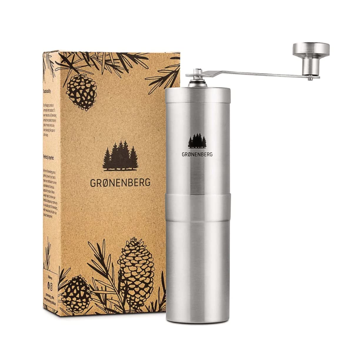 Groenenberg manual coffee grinder I High-quality stainless steel coffee grinder I Espresso grinder with infinitely adjustable conical burr I Manual coffee mill.