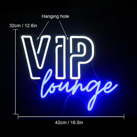 Wanxing VIP Lounge neon sign for wall decor, VIP neon light for room decor, USB-powered VIP neon sign for hotel, club, cafe, bar, office, shopping mall, game room (white & blue).