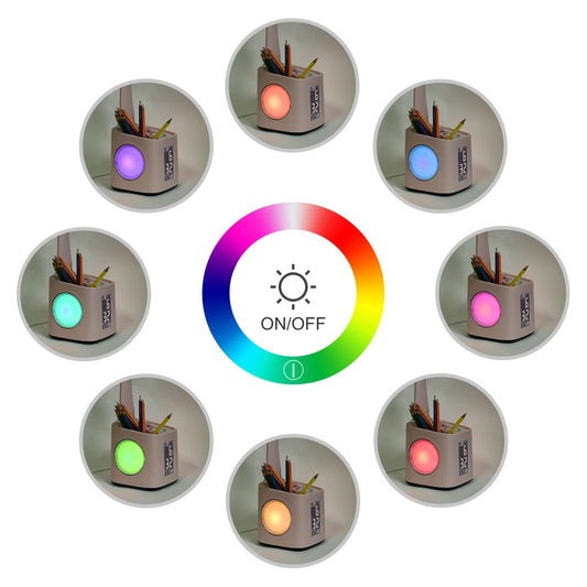 Wanjiaone Kids LED Desk Lamp, Dimmable Table Lamp with Clock, Bedside Table Lamp with 256 RGB Night Light/Pen Holder/USB Port/3 Brightness Levels/Alarm Clock for Study, Office