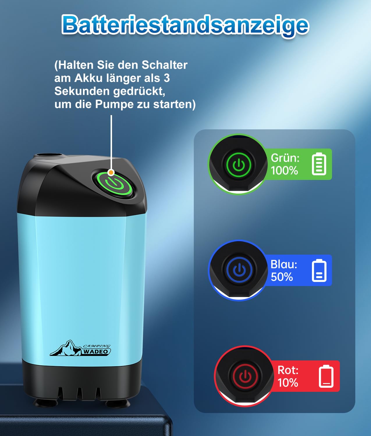 WADEO Portable camping shower battery with pump and shower bucket, outdoor camping shower set with battery, mobile showers outdoor showers with shower head and hose, for camping, traveling, garden, hiking, car washing