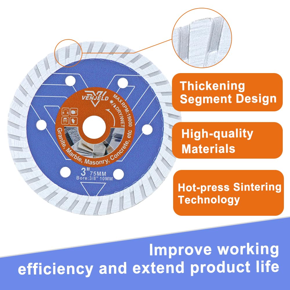 75mm saw blade set - 4 pieces. Diamond cutting disc/wood cutting disc/HSS circular saw blade/metal cutting disc with 10mm bore for concrete, masonry, wood, plastic, metal cutting. VENJELD