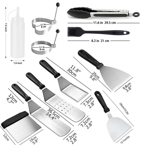 12pcs grilling spatula set, AMZMUKAUP grill turner BBQ tool kit stainless steel with carrying bag, perfect for outdoor grilling, Father's Day, birthday, Christmas, teppanyaki, and camping.