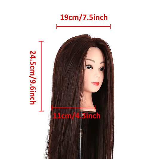Youyijia Practice Head Training Heads 24" Mannequin Head Hair With Holder Training Head Hairstyling doll head Mannequin Head Holder (brown)