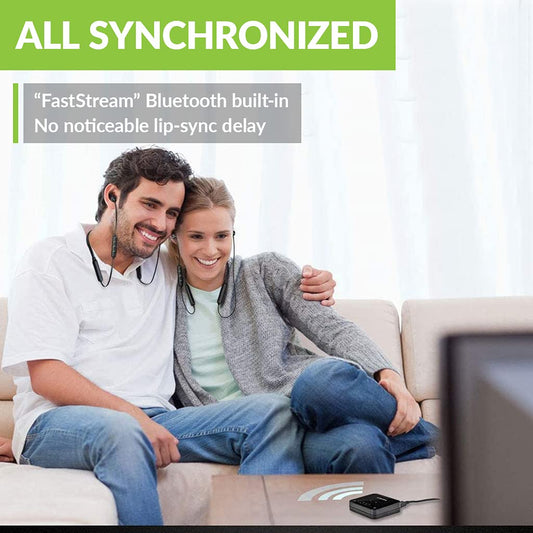 Avantree HT4186 Wireless Neckband Headphones for TV, PC with Bluetooth Transmitter (Optical, RCA, AUX). Plug & Play, No Delay, Great for Seniors.