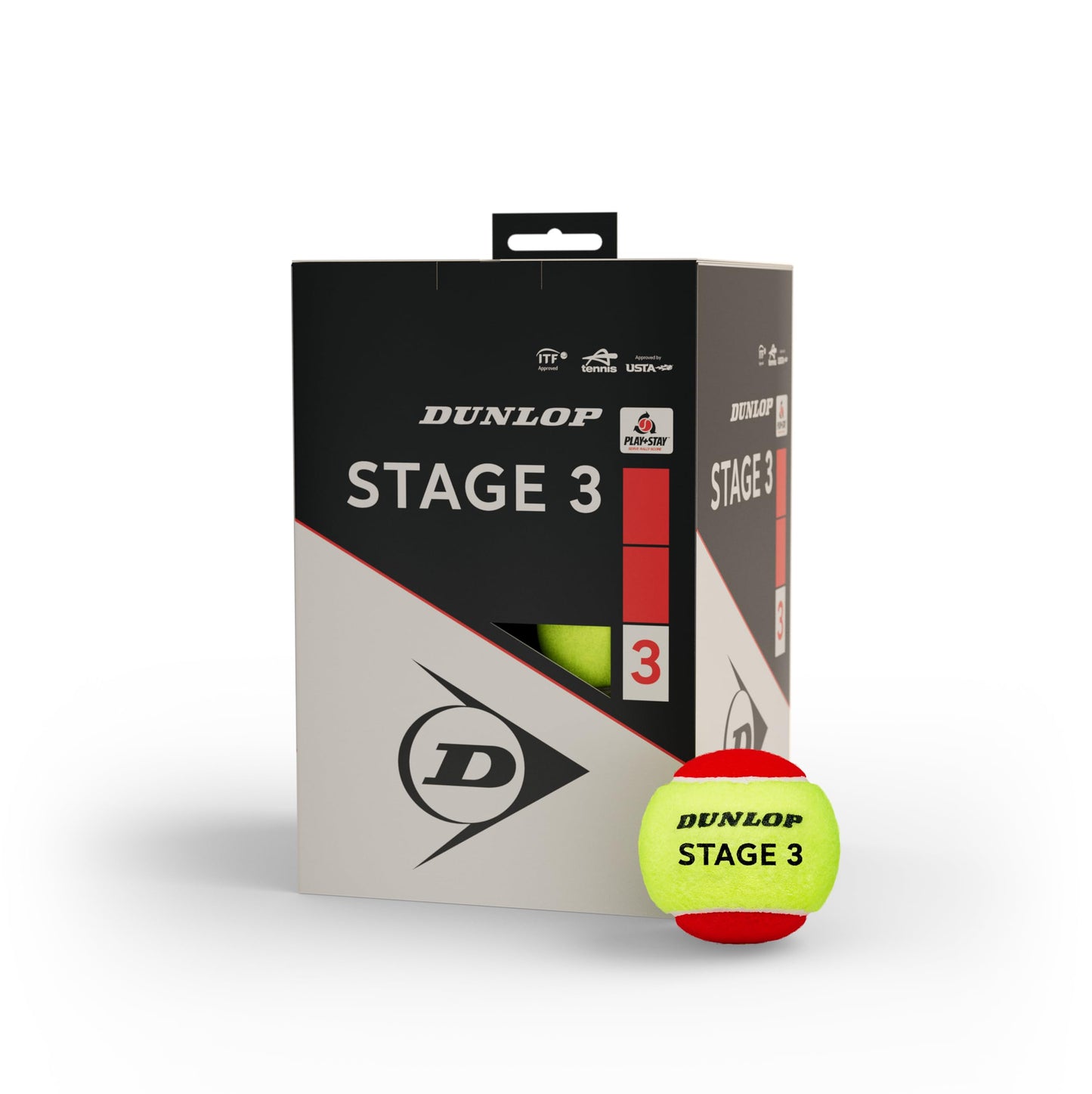 DUNLOP Tennis Ball Stage 3 Red - for kids & beginners on the small court (12 balls)
