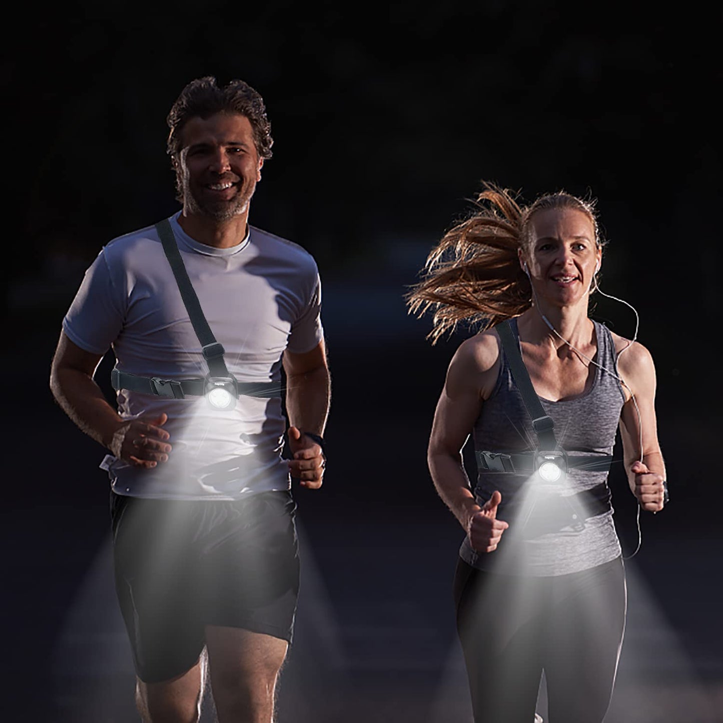 Suptig chest light, waist light, running belt light for camping, hiking, running, jogging, walking, outdoor adventures IP64 waterproof built-in 2600mAh rechargeable lithium battery (black)