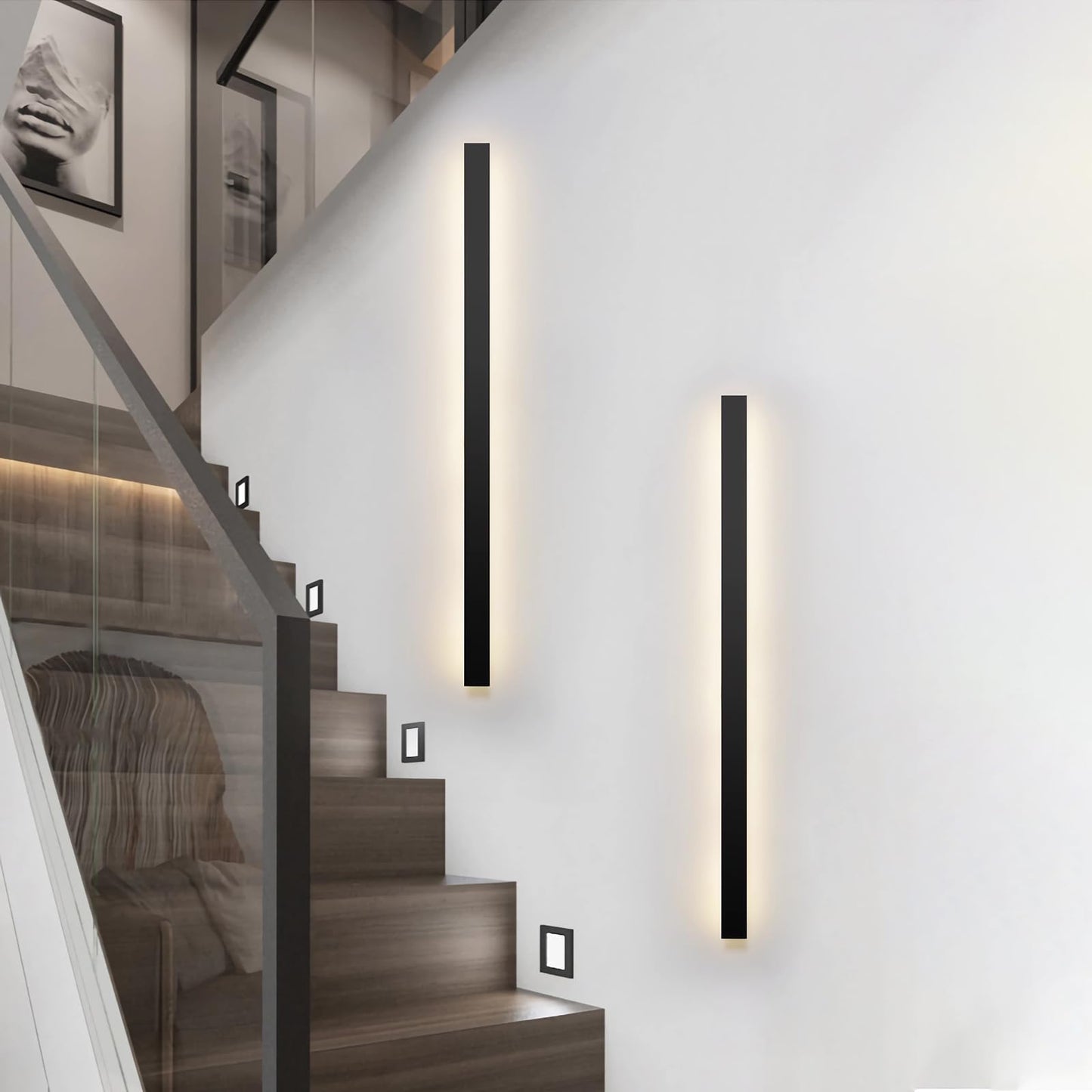 HMAKGG LED Long Wall Light Indoor Black, Wall Lamp Staircase Modern 3 Color Temperature Hallway Lighting, Lamp Wall Up Down Wall Light 26W Metal Hallway Light, for Living Room Bedroom, 60cm