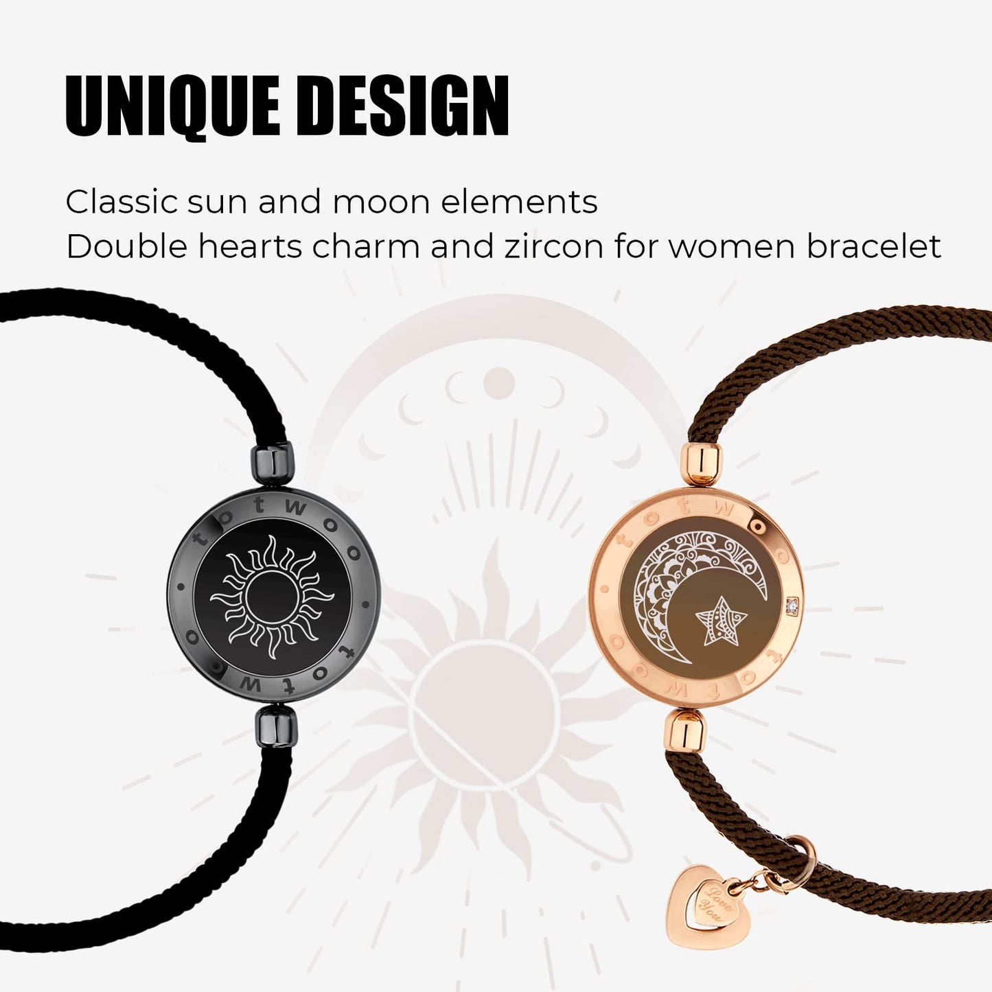 TOTWOO Couple Bracelet Couple Gifts Partner Bracelets with Touch Long Distance Relationship Gift Love Vibration & Glowing Bluetooth Pairing Jewelry, Black+Golden