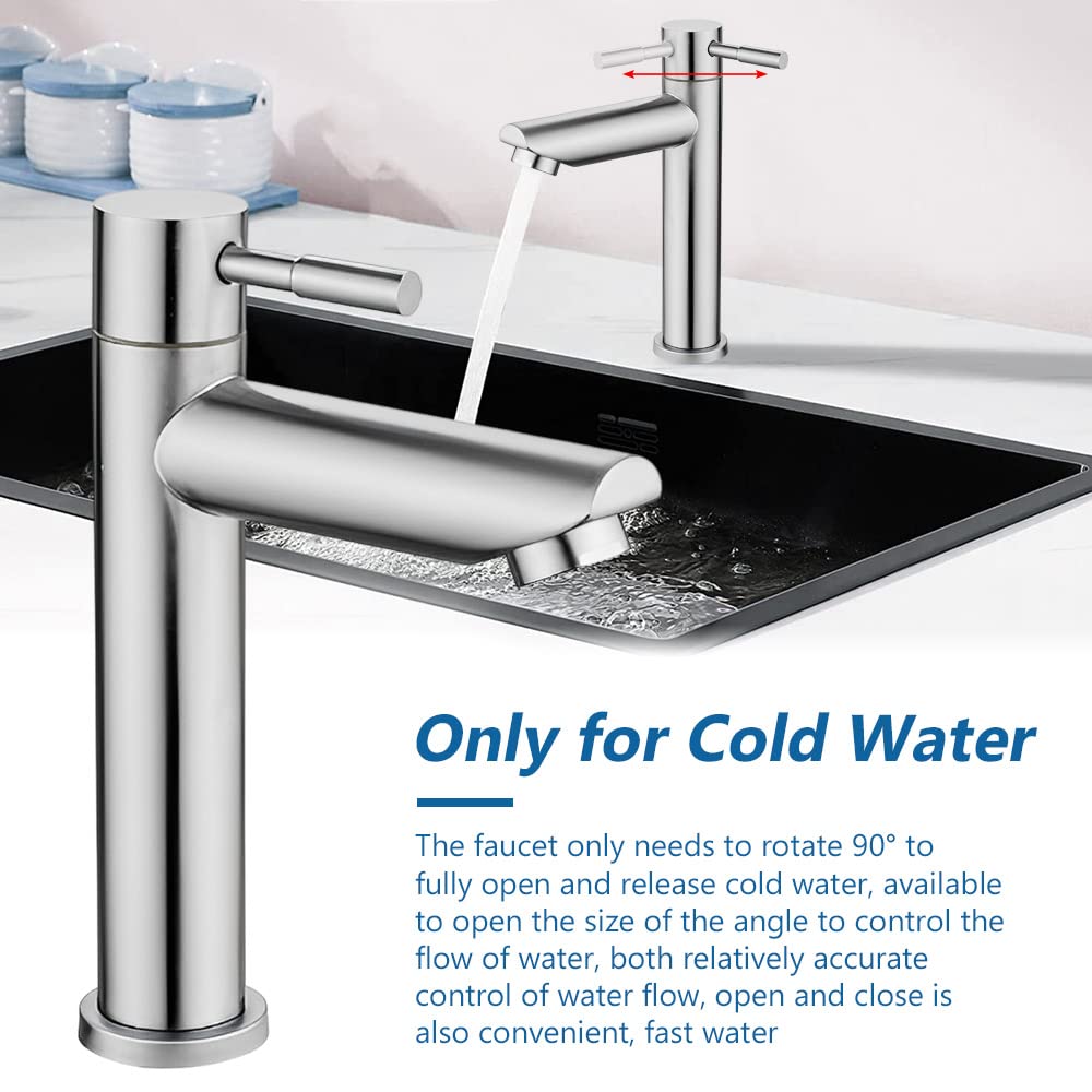 REFORUNG stainless steel cold water faucet for wash basin with single lever handle and 60cm connection hose for guest bathroom. 175mm faucet height.