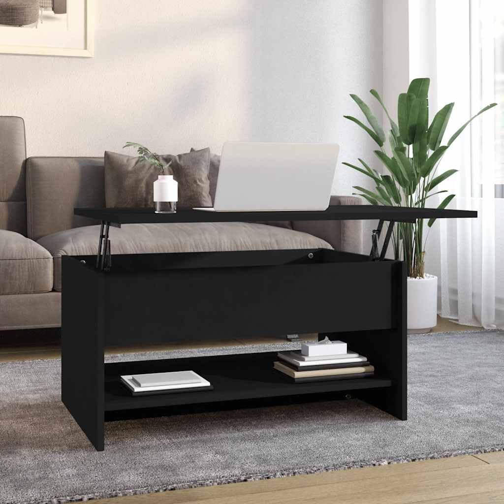 vidaXL Adjustable Height Coffee Table Side Table Living Room Table with Storage Black 80x50x40cm Wood Material