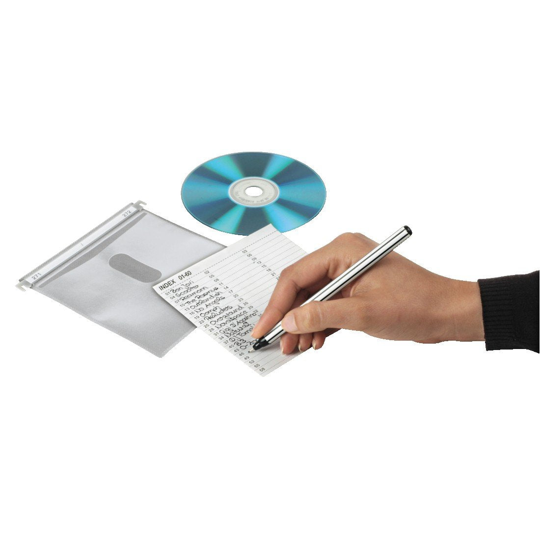 MediaRange 500-disc archive case, aluminum look, with suspension pockets, silver & Hama CD double protective sleeves (for 100 CDs/DVDs/Blu-rays, for hanging folders) 50-pack, white.