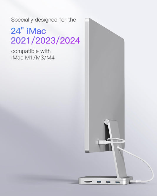 Inateck USB C Hub for iMac, docking station compatible with iMac 24 inch 2021/2023, USB 3.2 Gen 2, 8-in-1 aluminum USB hub with NVMe SSD enclosure, USB C 10 Gbps and SD/TF card reader, DK2001
