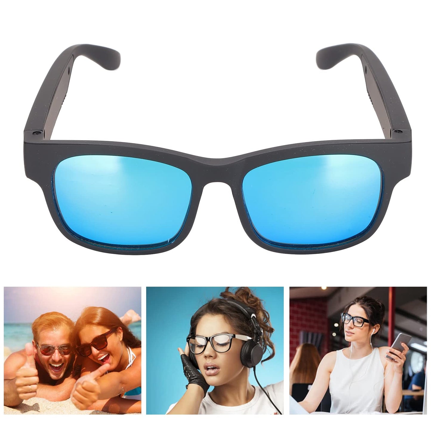 Smart glasses, smart audio sunglasses, noise cancelling, hands-free calling, open-ear speakers with Bluetooth connectivity for gaming, meetings, traveling, driving (blue colorway)